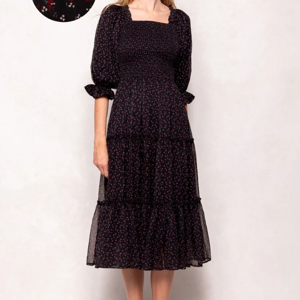 Ivy City Co Black Floral Long Sleeve Dress